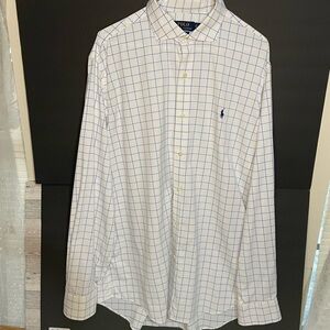 Ralph Lauren Men's White and Blue Grid Shirt
